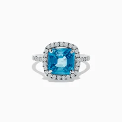 Rings|Effy Jewelry 14K White Gold Blue Zircon and Diamond Ring