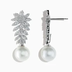 Earrings|Effy Jewelry 18K White Gold Diamond and Pearl Earrings