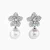 Earrings|Effy Jewelry 14K White Gold Diamond Flower and Fresh Water Pearl Drop Earrings