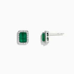 Earrings|BH Multi 14K White Gold Diamond Halo Emerald Stud Earrings, 2.15 TCW