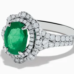 Rings|Effy Jewelry 18K White Gold Emerald and Diamond Ring
