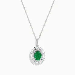 Necklaces & Pendants|Effy Jewelry 14K White Gold Emerald and Diamond Pendant