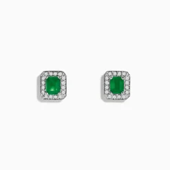 Earrings|Effy Jewelry 14K White Gold Emerald and Diamond Stud Earrings, 1.11 TCW