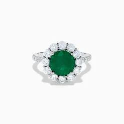 Rings|Effy Jewelry 18K White Gold Emerald and Diamond Halo Ring