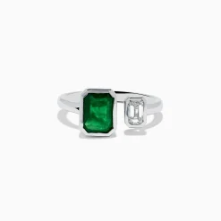 Rings|Effy Jewelry 14K White Gold Emerald and Diamond Toi Et Moi Ring