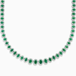 Necklaces & Pendants|BH Multi 14K White Gold Emerald and Diamond Tennis Necklace
