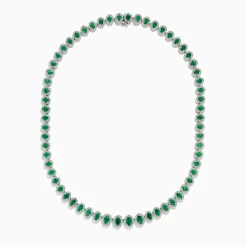 Necklaces & Pendants|BH Multi 14K White Gold Emerald and Diamond Tennis Necklace
