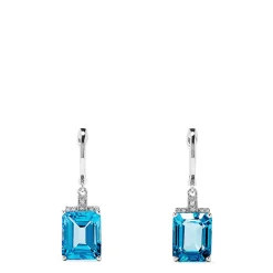 Earrings|Effy Jewelry 14K White Gold Emerald Cut Blue Topaz and Diamond Drop Earrings, 9.25 TCW
