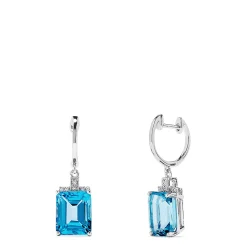 Earrings|Effy Jewelry 14K White Gold Emerald Cut Blue Topaz and Diamond Drop Earrings, 9.25 TCW