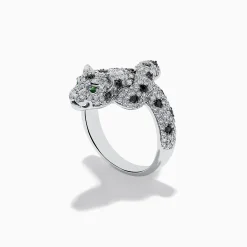 Rings|Effy Jewelry 14K White Gold Emerald, White and Black Diamond Panther Ring