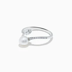 Rings|Effy Jewelry 14K White Gold Fresh Water Pearl and Diamond By Pass Ring