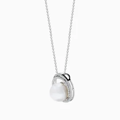 Necklaces & Pendants|Effy Jewelry 14K White Gold Fresh Water Pearl and Diamond Pendant