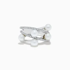 Rings|Effy Jewelry 14K White Gold Fresh Water Pearl and Diamond Ring