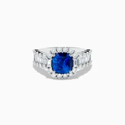 Rings|Effy Jewelry 18K White Gold GIA Certified Cushion Cut Blue Sapphire and Diamond Ring