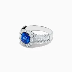 Rings|Effy Jewelry 18K White Gold GIA Certified Cushion Cut Blue Sapphire and Diamond Ring