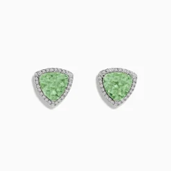 Earrings|Effy Jewelry 14K White Gold Green Amethyst and Diamond Earrings