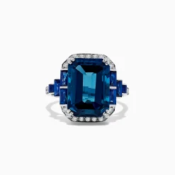 Rings|BH Multi 14K White Gold London Blue Topaz and Diamond Ring, 9.47 TCW