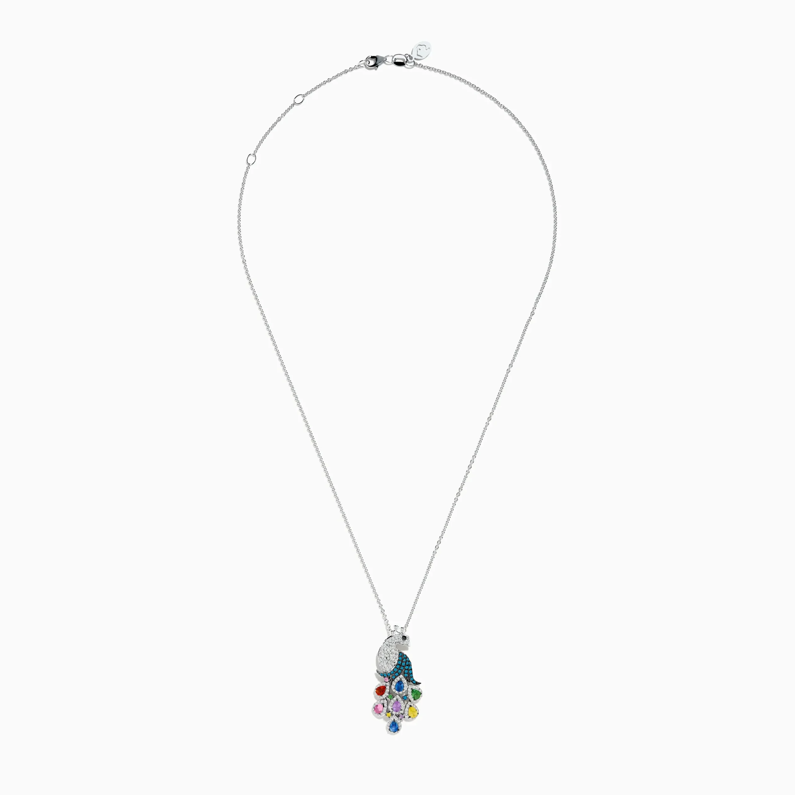 Necklaces & Pendants|Effy Jewelry 14K White Gold Multi Color Diamond and Sapphire Peacock Pendant