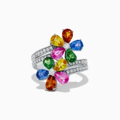 Rings|Effy Jewelry 14K White Gold Multi Sapphire and Diamond Flower Ring