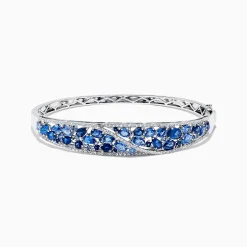 Bracelets|Effy Jewelry 14K White Gold Natural Blue Sapphire u0026 Diamond Bangle, 7.82 TCW