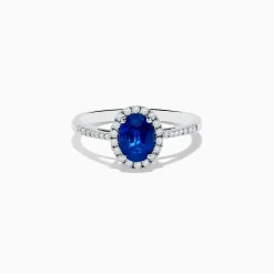 Rings|Effy Jewelry 14K White Gold Oval Blue Sapphire and Diamond Ring