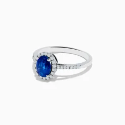 Rings|Effy Jewelry 14K White Gold Oval Blue Sapphire and Diamond Ring