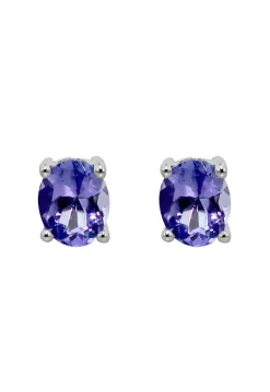 Earrings|ADJ Tanzanite Stud Program 14K White Gold Oval Tanzanite Stud Earrings, 0.65 TCW