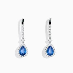 Earrings|Effy Jewelry 14K White Gold Pear Shape Blue Sapphire and Diamond Drop Earrings