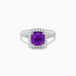 Rings|Effy Jewelry 18K White Gold Purple Sapphire and Diamond Halo Ring