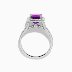 Rings|Effy Jewelry 18K White Gold Purple Sapphire and Diamond Halo Ring
