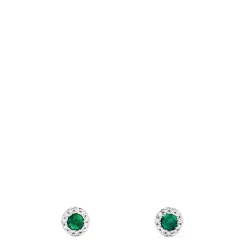 Earrings|Effy Jewelry 14K White Gold Round Diamond Halo Emerald Stud Earrings, 0.39 TCW