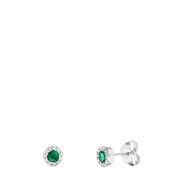 Earrings|Effy Jewelry 14K White Gold Round Diamond Halo Emerald Stud Earrings, 0.39 TCW
