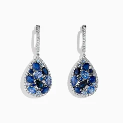 Earrings|Effy Jewelry 14K White Gold Sapphire and Diamond Teardrop Earrings, 4.31 TCW