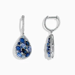Earrings|Effy Jewelry 14K White Gold Sapphire and Diamond Teardrop Earrings, 4.31 TCW