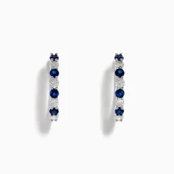 Earrings|Effy Jewelry 14K White Gold Sapphire and Diamond Hoop Earrings