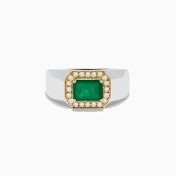 Mens|Effy Jewelry 14K White u0026 Yellow Gold Emerald and Diamond Ring