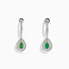 Earrings|Effy Jewelry 14K White u0026 Yellow Gold Pear Shaped Double Diamond Halo Emerald Drop Earrings