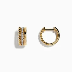 Earrings|Effy Jewelry 14K Yellow Gold 1/2" Diamond Huggie Earrings 0.13 TCW