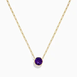 Necklaces & Pendants|Effy Jewelry 14K Yellow Gold Amethyst Bezel Paperclip Chain Pendant