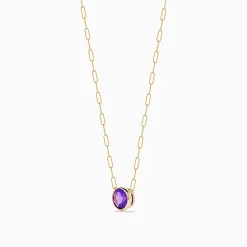 Necklaces & Pendants|Effy Jewelry 14K Yellow Gold Amethyst Bezel Paperclip Chain Pendant
