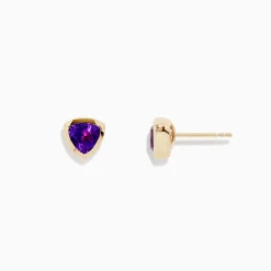 Earrings|BH Multi 14K Yellow Gold Amethyst Trillion Cut Stud Earrings