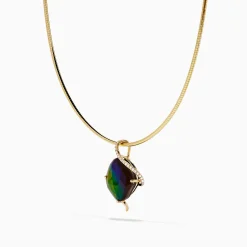 Necklaces & Pendants|Effy Jewelry 14K Yellow Gold Ammolite and Diamond Snake Chain Pendant