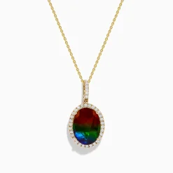 Necklaces & Pendants|Effy Jewelry 14K Yellow Gold Ammolite and Diamond Pendant