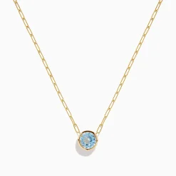 Necklaces & Pendants|Effy Jewelry 14K Yellow Gold Aquamarine Bezel Paperclip Chain Pendant