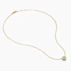 Necklaces & Pendants|Effy Jewelry 14K Yellow Gold Aquamarine Bezel Paperclip Chain Pendant