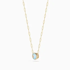 Necklaces & Pendants|Effy Jewelry 14K Yellow Gold Aquamarine Bezel Paperclip Chain Pendant