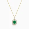 Necklaces & Pendants|BH Multi 14K Yellow Gold Baguette Diamond Halo Emerald Pendant