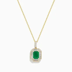 Necklaces & Pendants|BH Multi 14K Yellow Gold Baguette Diamond Halo Emerald Pendant