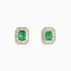 Earrings|BH Multi 14K Yellow Gold Baguette Diamond Halo Emerald Stud Earrings