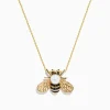 Necklaces & Pendants|Effy Jewelry 14K Yellow Gold Black Diamond, Freshwater Pearl Bee Pendant